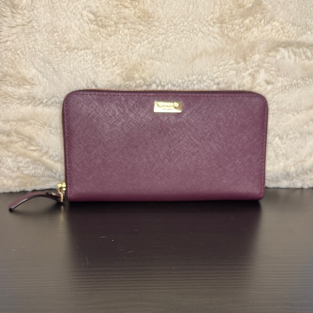 Kate Spade Zip Around Purple Wallet with Gold Accents